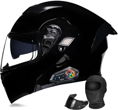 Vista 11 de Casco Modular Moto con Bluetooth Integrado, Doble Visera, Ventilación Múltiple, Forro Extraíble, ABS de Alta Densidad, DOT Homologado para Hombres