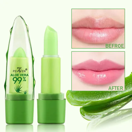Vista 2 de Paquete de 2 lápices labiales de aloe vera, bálsamo labial nutritivo y regordete, bálsamo labial hidratante mágico que cambia de color, brillo