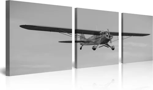 Vista 18 de 3 piezas de arte de pared en lienzo en blanco y negro vintage de la Segunda Guerra Mundial, aviones de combate militares, impresiones de fotografía