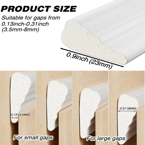 Vista 2 de 2 piezas de burletes para puertas en forma de cuña de 196", aislamiento para ventanas y puertas, tira de espuma aislante autoadhesiva anticolisión