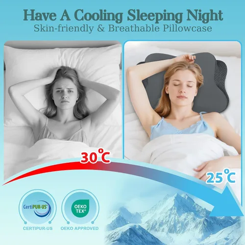 Vista 5 de Almohada cervical para dormir, almohadas de espuma viscoelástica para aliviar el dolor de cuello, almohada ergonómica de contorno de apoyo