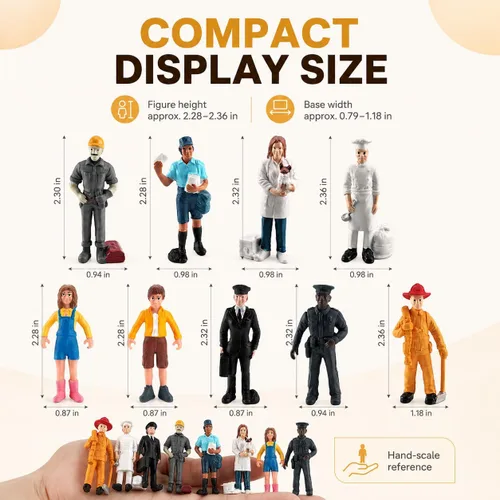 Vista 2 de 9 piezas de figuras de personas en miniatura para pasteles, realistas, detalladas, policía, piloto, bombero, cartero, chef, modelo pintado a mano