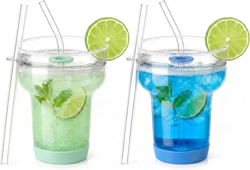 Vista 15 de Tronco Juego de 2 vasos de Martini, vaso de Margarita sin tallo de 16 onzas Rosa Coral/Púrpura Claro