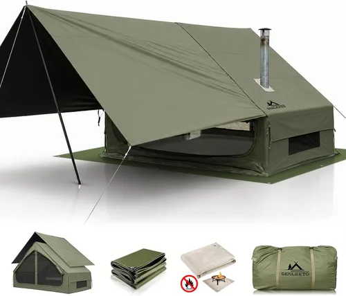 Vista 14 de Tiendas de campaña inflables para 4/6/8/10 personas, tienda de campaña inflable grande con gato de estufa, tienda inflable para 4 estaciones