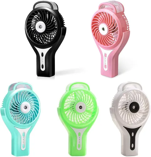 Vista 3 de Ventilador de nebulización de agua portátil de mano para viajes, funciona con batería recargable o alimentado por USB, humidificador y ventilador