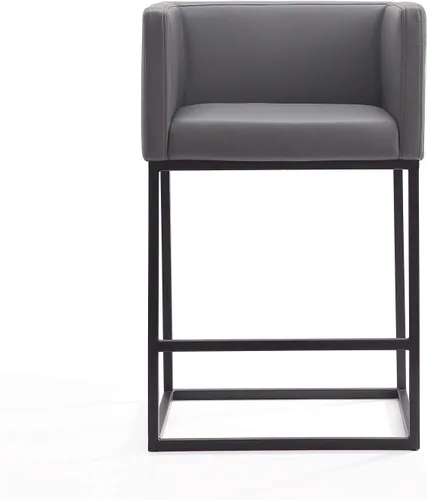Vista 4 de Manhattan Comfort Embassy - Taburete de bar de metal gris y negro de 34 pulgadas