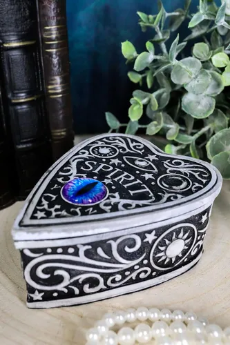 Vista 8 de Ebros Divinatory Trance Ouija - Tabla de espíritu con cristal morado de la Vía Láctea, con forma de corazón, caja decorativa pintada a mano