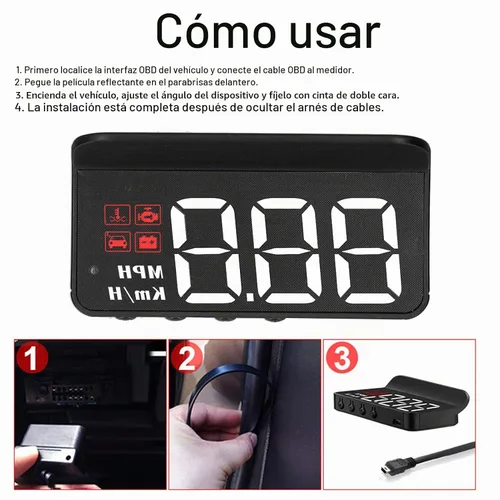 Vista 3 de OBD2 HUD, proyector de pantalla de velocímetro HUD para automóvil, multifunción, indicador de alarma, fatiga y recordatorio de conducción