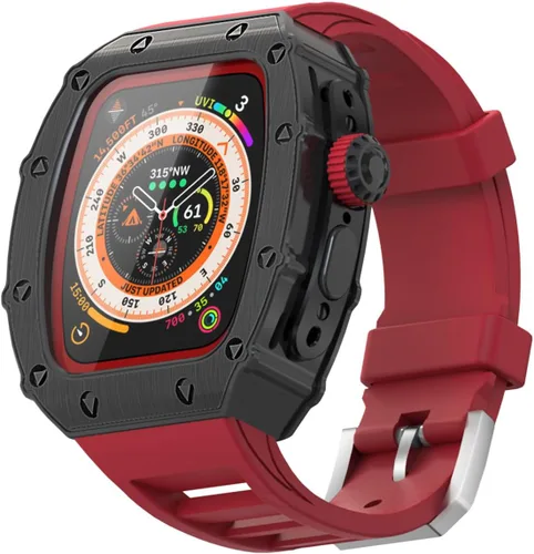 Vista 7 de Estuche de Lujo para Apple Watch Ultra 3/2/1 49mm Banda FKM, Cubierta de Metal con Parachoques Resistente + Vidrio Incorporado + Correa