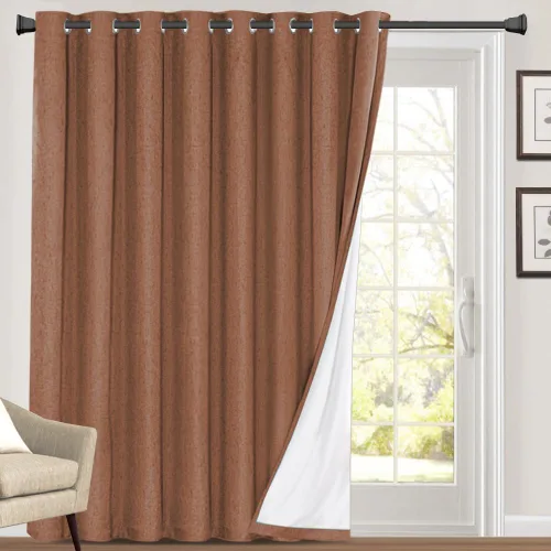 Vista 74 de Cortinas con textura de lino 100% opacas de 64 pulgadas de largo, juego de 2 paneles de cortinas de lino opacas con forro aislante térmico que Arena