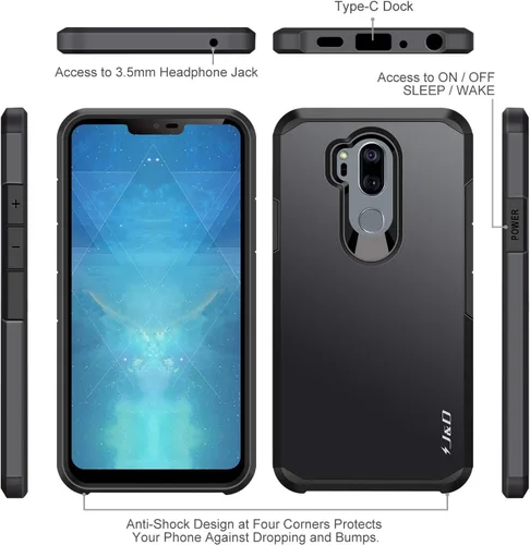 Vista 2 de J&D Funda protectora resistente de doble capa híbrida a prueba de golpes para LG G7 ThinQ, funda protectora resistente, color negro