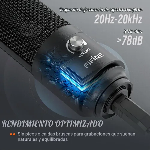 Vista 2 de FIFINE Micrófono USB, Micrófono de condensador de metal para grabar en MAC OS, Windows, Micrófono cardioide para laptop para grabar voces