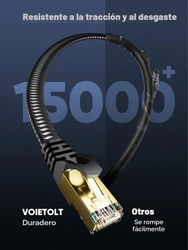 Vista 6 de Cable Ethernet Cat 8 de 1 pie plano, cable de Internet trenzado de alta velocidad de 40 Gbps 2000 MHz con RJ45 chapado en oro SSTP, cable LAN