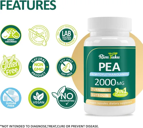 Vista 4 de Palmitoiletanolamida liposomal 2000 mg + luteolina 200 mg + cúrcuma 200 mg y fisetina 100 mg, guisante micronizado 99% altamente purificado