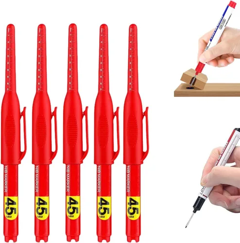 Vista 13 de 5PCS Long Head Deep Hole Markers, 45MM Long Nib Oil Ink Carpenter Pen 45MM Black