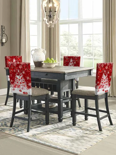 Vista 3 de Fundas para respaldo de silla de comedor, bolas de Navidad con diseño de copo de nieve en color rojo de invierno, fundas para sillas de cocina Árbol