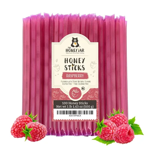 Vista 5 de The Honey Jar Palitos de miel con sabor a mora, pajitas de miel pura para el té, café o un placer saludable, una cucharadita de miel saborizada por