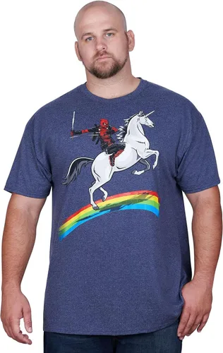 Vista 3 de Marvel Deadpool Riding A Unicorn On A Rainbow Camiseta, Arco iris