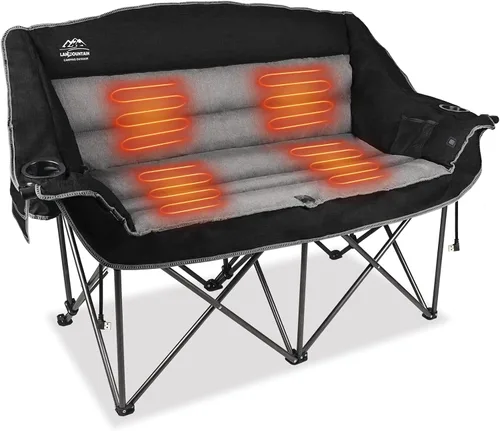 Vista 9 de Sillas de camping dobles plegables totalmente acolchadas, cómoda silla de jardín de gran tamaño con soporte para copa de vino, soporte para tazas