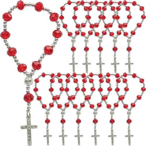 Vista 8 de 12 pulseras de rosario de cristal con diamantes de imitación, cruz, bautismo, boda, primera comunión, recuerdo de quinceañera, regalo conmemorativo