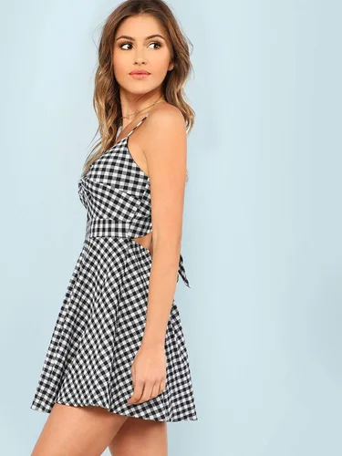 Vista 3 de Floerns - Vestido corto acampanado con estampado floral parte delantera torcida estilo bohemio para mujer