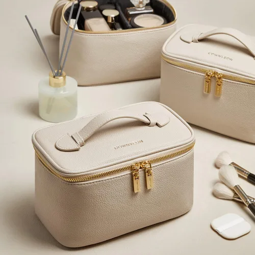 Vista 8 de ROWNYEON - Bolsa de cosméticos, bolsa de maquillaje, estuche portátil para maquillaje, neceser de viaje, organizador para mujeres, color beige