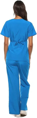 Vista 9 de Conjuntos de ropa quirúrgica para mujer, uniforme de enfermera, camiseta y pantalón deportivo, ropa de trabajo, elástico, de manga corta, cuello