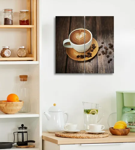 Vista 3 de Lienzo decorativo para pared, juego de 2 piezas, impresiones decorativas con múltiples paneles divididos, imagen de café latte de 24 x 24 pulgadas