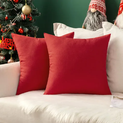 Vista 9 de MIULEE - Paquete de 2 fundas de almohada decorativas para exteriores, impermeables, sólidas, de lino, para jardín, granja, para Navidad, para patio