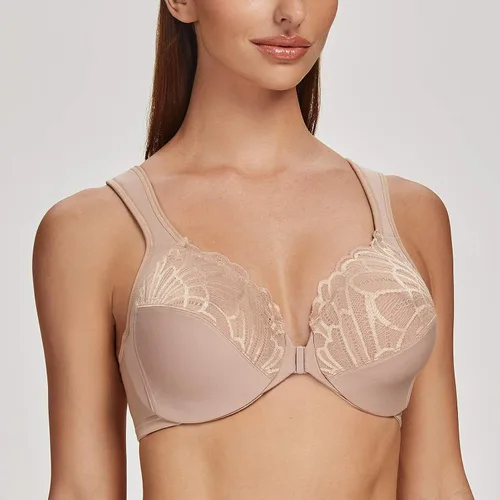 Vista 6 de MELENECA Sujetadores de cierre frontal para mujer, talla grande, con aros, sin forro, correa de cojín de encaje