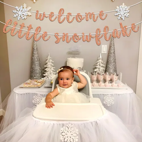 Vista 3 de Cartel de bienvenida con diseño de copo de nieve, Oh Baby/Little Sweet Snowflake Bunting Sign, baby shower de invierno, revelación de género