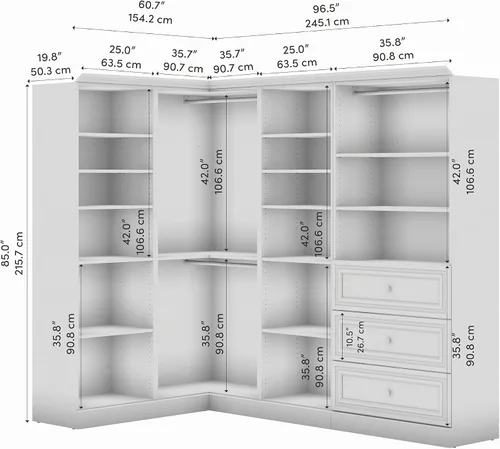 Vista 8 de Bestar Organizador de armario con cajones, blanco, versátil, 97W