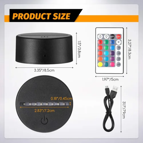 Vista 2 de Honoson Base de lámpara LED de noche 3D de 4 piezas, 16 colores, base de exhibición de luces LED con control remoto y cable USB, marco de luces