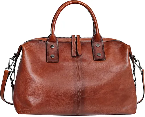 Vista 2 de Iswee - Bolso de hombro de cuero genuino, bolso tote con diseño de morral, con asa superior, bolso de gran capacidad, bolso cruzado