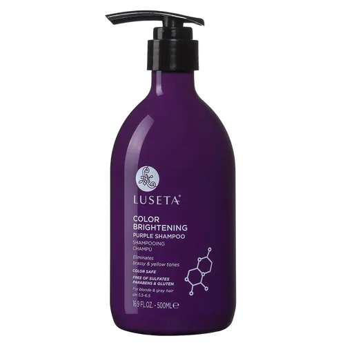 Vista 2 de Luseta - Champú morado iluminador de color para cabello rubio y gris, infundido con aceite de coco nucifera para ayudar a nutrir, hidratar