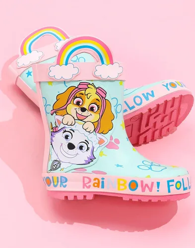 Vista 2 de Paw Patrol Wellies - Botas para niñas y niños pequeños Everest Skye Rescue Pupps Follow Your Rainbow Wellington Zapatos para caminar resistentes
