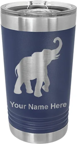 Vista 15 de LaserGram Vaso de pinta aislado al vacío de 16 onzas, elefante indio, grabado personalizado incluido (negro) Engraved Gift, Vacuum Insulated