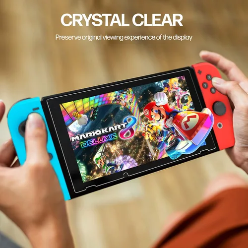 Vista 5 de Power Theory Designed for Nintendo Switch 6.2" Screen Protector Tempered Glass 9H Hardness, Easy Install Kit, 99% HD Bubble Free Clear, Case