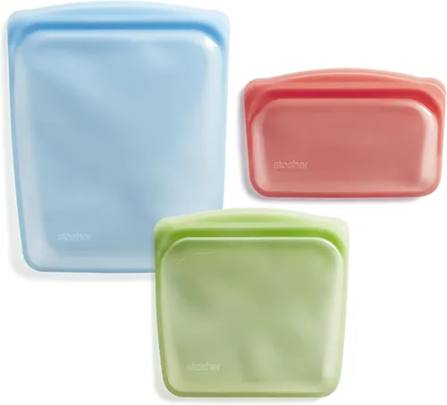 Vista 10 de Stasher - Bolsas de silicona reutilizables de primera calidad y bolsa para el almuerzo, paquete de 3, multicolor Food-Safe Silicone, BPA-Free