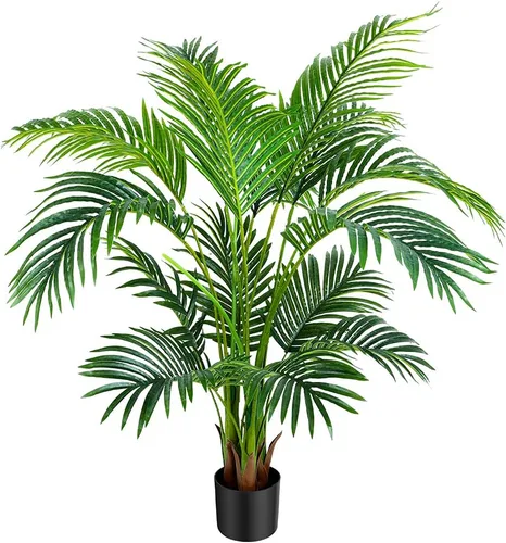 Vista 9 de Worth Garden - Palma areca artificial de 4 pies, 2 paquetes en maceta, palmera de caña falsa para interiores y exteriores, Dypsis Lutescens, planta