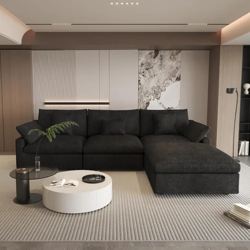Vista 43 de WJShome Sofá Seccional Cloud Couch de 83 pulgadas para sala de estar, sofá seccional modular relleno de plumón, sofás en forma de L con otomana