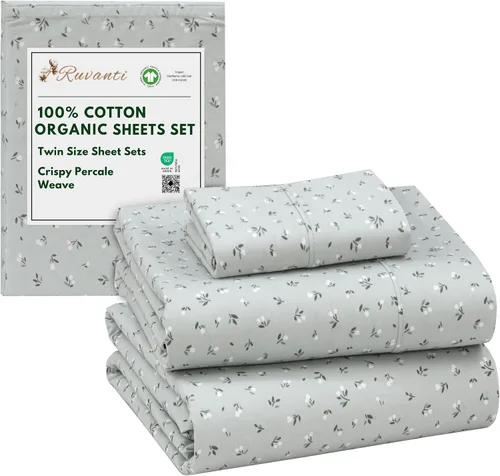 Vista 163 de RUVANTI Juego de sábanas de algodón orgánico 100% tamaño completo, tejido de percal, certificado GOTS, juego de 4 piezas, bolsillo profundo de 15