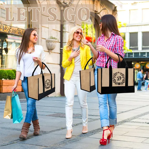 Vista 24 de Bolsa de mano personalizada de yute para mujeres, regalos para el día de la madre, regalo de Navidad de cumpleaños para mujeres y amigas