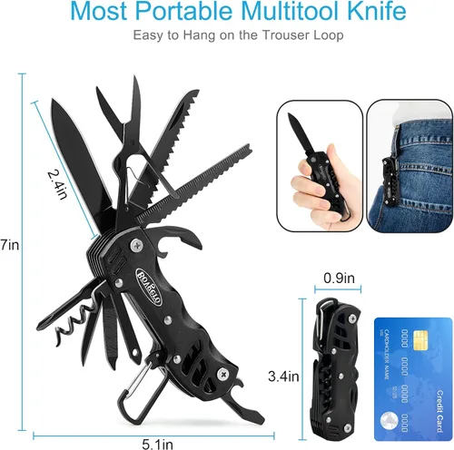 Vista 2 de Bovgero Cuchillo Multiherramienta, Cuchillo de Bolsillo 16 en 1, Cuchillo Multiherramienta Hecho a Mano, Regalo de Cumpleaños y Navidad para Hombres
