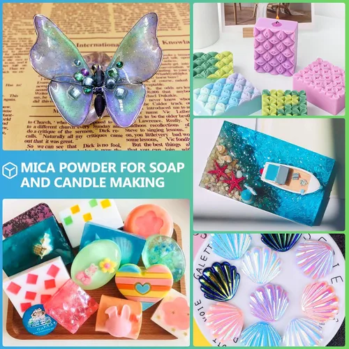 Vista 5 de CHANGTIKEJI Polvo de Mica, 24 Colores - 10g/Botella de Polvo de Pigmento Natural para Resina Epoxy, Fabricación de Jabón, Velas, Brillo de Labios