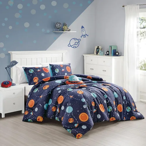 Vista 10 de Juego de edredón de 4 piezas Fire Turck para niños, hermoso diseño de motivos con estampado bordado Motivo bordado de fuego Turck Twin