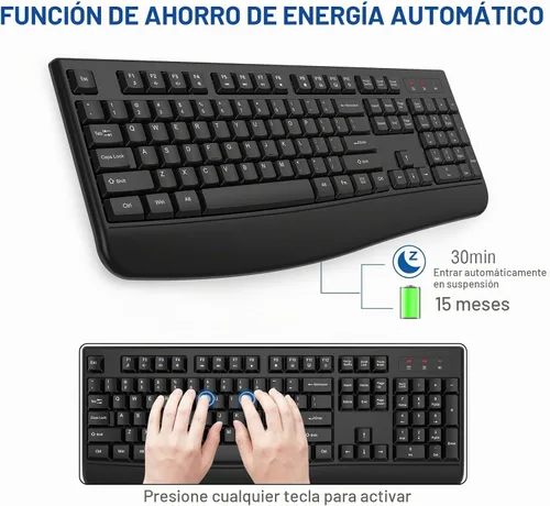 Vista 4 de EDJO Teclado inalámbrico, 2.4G ergonómico de tamaño completo, teclado inalámbrico de computadora con reposamuñecas para Windows, Mac