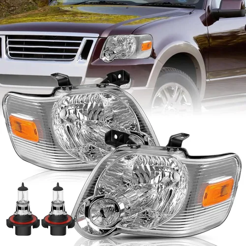 Vista 12 de Conjunto de faros delanteros TUSDAR para Ford Explorer 06-10 Carcasa negra con reflector ámbar