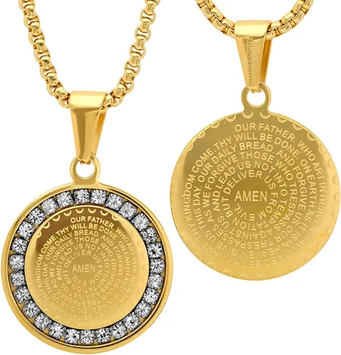 Vista 2 de Steeltime Stainless Steel Lords Prayer Necklace with Simulated Diamonds
