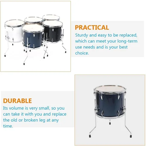 Vista 6 de 3 piezas de repuesto para patas de Tom de piso, piezas de repuesto para Tom Drum Instrumento de percusión Metal antideslizante DIY Hardware